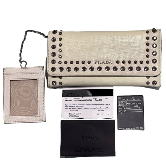 GUC Prada Saffiano Sogo Yokohama Talc Color Wallet with chained ID Tag - Picture 1 of 8